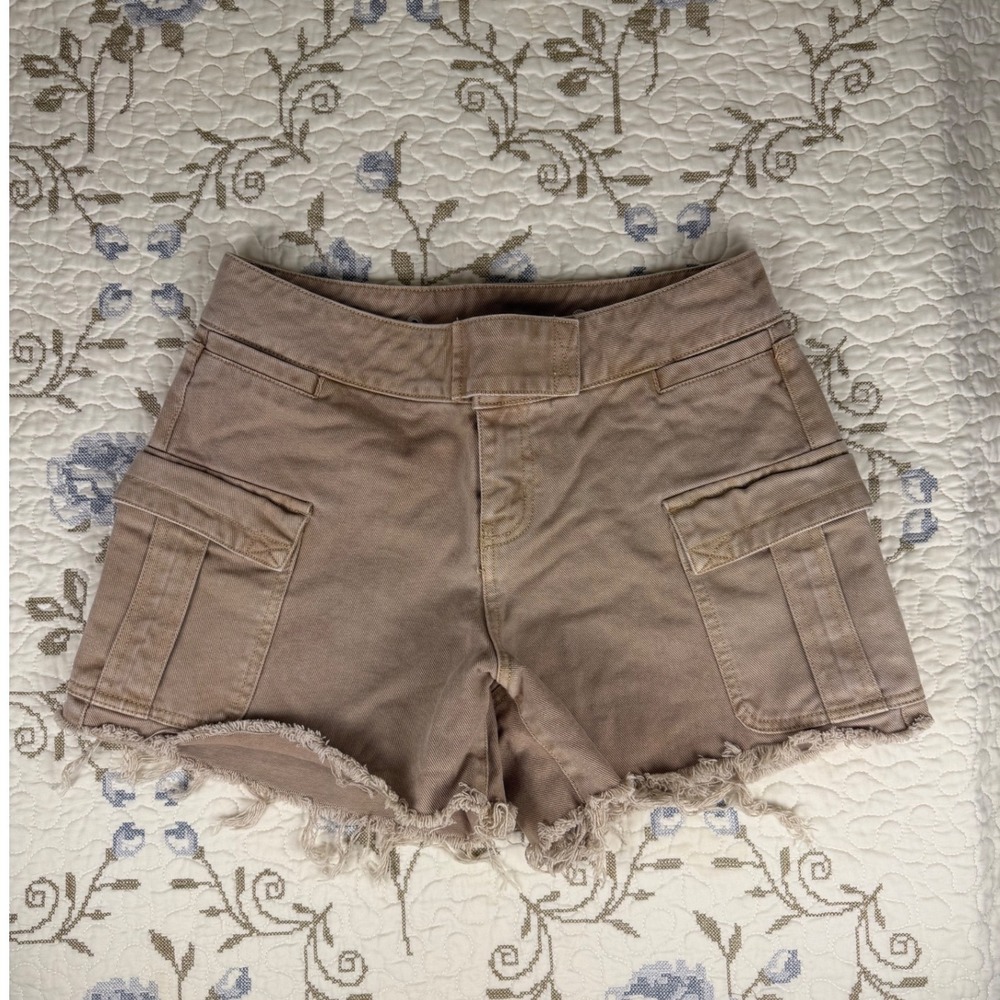 BDG Cargo A-Line Shorts Womens 27‎ Tan Excellent Raw Hem Utility